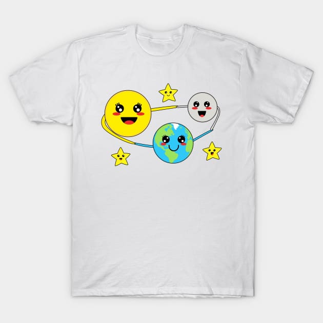 Cute Kawaii Sun Earth Moon and Stars T-Shirt by Cute Tees Kawaii